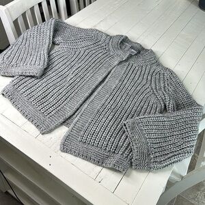 ELSAMANDA made in Italy thick grey Cableknit, cardigan, size large